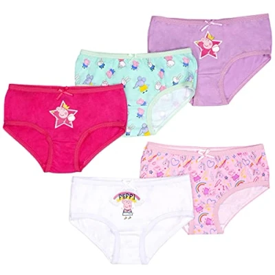 Image of Peppa Pig Girls Knickers Soft Cotton Briefs Pants Pack of 5 with Different Designs Pink Aged 2 4