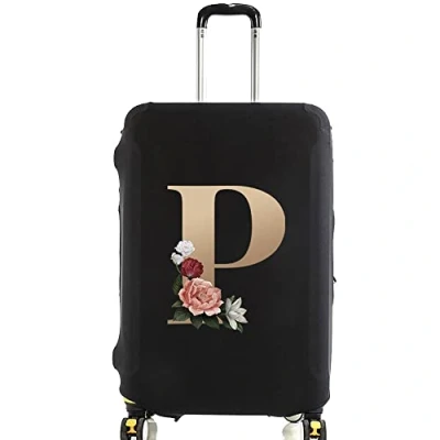 Image of initial letter Printed Design Travel Trolley Case Cover Protector Washable Suitcase Luggage Storage Covers for 18 28 inch (S (18 21 Luggage), Gold P)