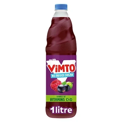 Image of Vimto Real Fruit Squash Original No Added Sugar Mixed Juice Cordial Drink, Blackcurrant, Grape &amp; Raspberry, 1 Litre Bottle