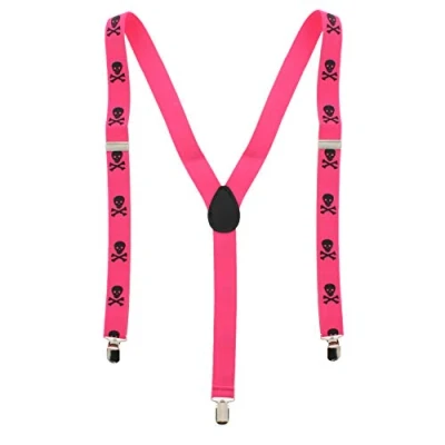 Image of Zac&#039;s Alter Ego Men/Ladies Adjustable Pink Skull &amp; Crossbones Braces/Suspenders