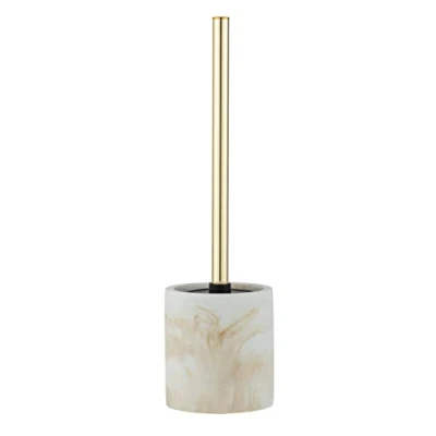 Image of WENKO Odos Toilet Brush Holder, Resin, Gold/Marbled, Ø 7,5 x 37 cm