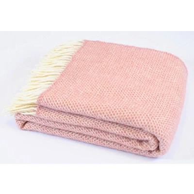 Image of Tweedmill Textiles Honeycomb pure new wool blanket throw rug Dusky pink BRITISH MADE