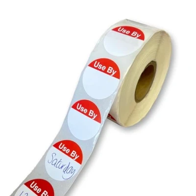 Image of Food Labels Stickers 25mm, Use by Self Adhesive for Jars, Catering Preparation Sticky On a Roll, Date Red (100)