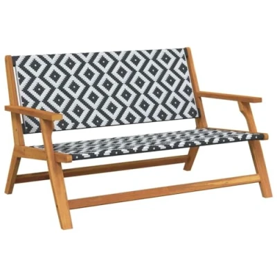 Image of vidaXL Black/White Outdoor Bench Solid Acacia Wood Modern Geometric Design UV Resistant Spacious 122x76cm Ideal for Patio/Garden/Balcony
