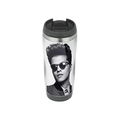Image of Bruno Mars BW Travel Mug, Thermal Insulated Cup for Hot and Cold Beverages Drinks