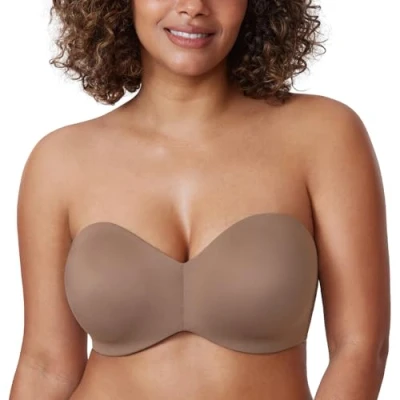 Image of Delimira Women&#039;s Strapless Bras Underwire Support Non Padded Plus Size Minimiser Bra Brown Purple 34B