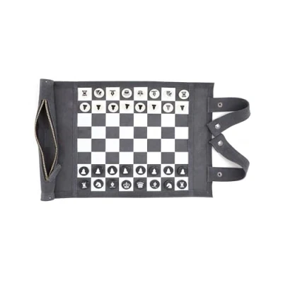 Image of Sondergut Chess/Checkers Roll Up Travel Set Leather