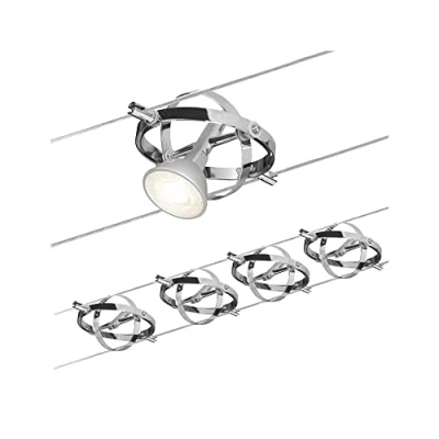 Image of Paulmann 94144 Cable Lighting System Cardan Set, Extendable Max 4 x 10 Watt Matt Chrome/Chrome Wire Suspension Lamps Without Bulbs