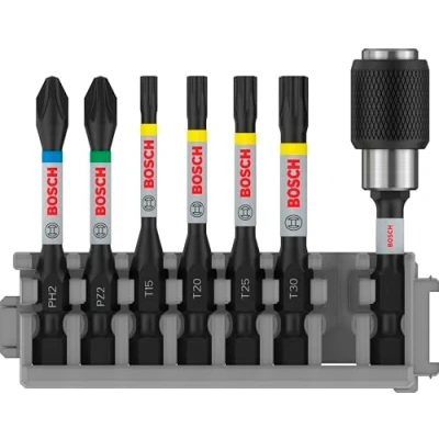 Image of Bosch Professional 7pcs. Screwdriver Bit Set (Impact Control, T/PZ/PH Bits, Length 25mm, Universal Holder Quick Release, Pick and Click, Accessory Impact Drill)