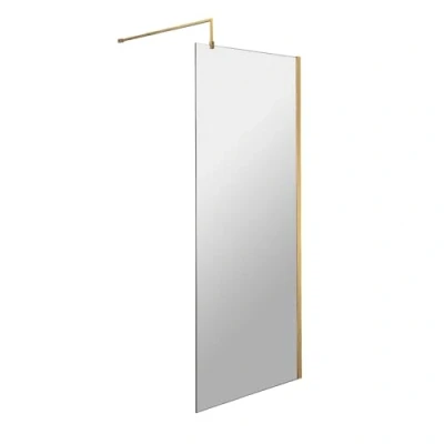 Image of nuie WRSCBB070 Modern Bathroom 8mm Toughened Safety Glass Wetroom Screen with Support Bar, 700mm, Brushed Brass
