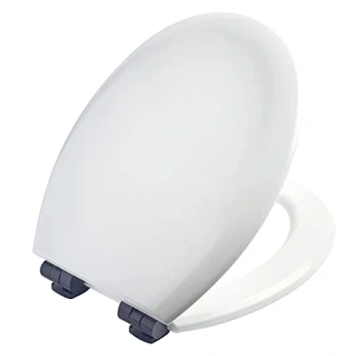 Image of BEMIS New York Ultra Fix Soft Close Toilet Seat. Wooden Seat with Water Based Paint for Easy Clean, White Black Hinges, Universal &amp; Installation,