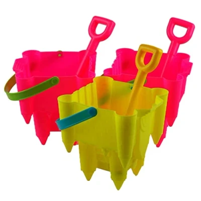 Image of Sand Castle Shaped Bucket And Spade Pink Yellow (Set of 3)