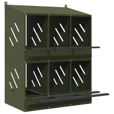 Image of vidaxl Chicken Nesting Box 6 Compartments Olive Green Metal Indoor/Outdoor Use Removable Base Ventilated