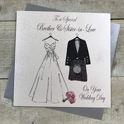 Image of White Cotton Cards To A Special Brother &amp; Sister in Law Day Handmade Wedding Card, PS17