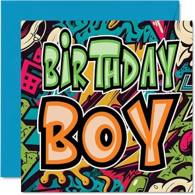 Image of Fun Birthday Cards for Men Boys Him Steet Art Graffiti Boy Happy Card Dad Brother Son Uncle Nephew Grandson Bestie Work Colleague, 145mm x Bday Greeting