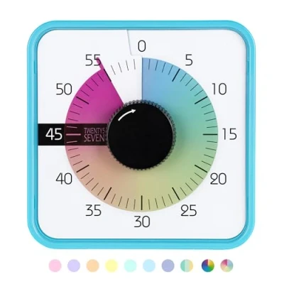 Image of Visual Timer 7.5 inch, 60 Minute 1 Hour Countdown for Kids Classroom Teaching Tool Home Office Meeting, Mechanical Clock Exam Time Management Magnetic, Colorful and Sky Blue