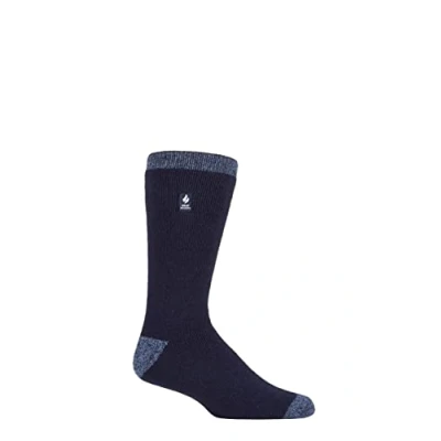 Image of Mens 1 Pair SOCKSHOP Heat Holders 1.6 TOG Lite Striped, Patterned &amp; Argyle Socks Amsterdam Heel Toe Navy 6 11