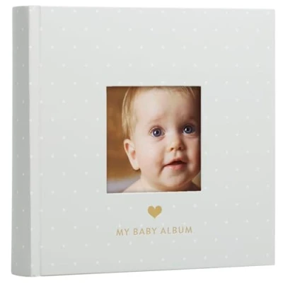 Image of Pearhead Photo Album, Thoughtful Keepsake Gift for Baby, Christening, Or Baptism 50 Pages, Grey with White Polka Dots