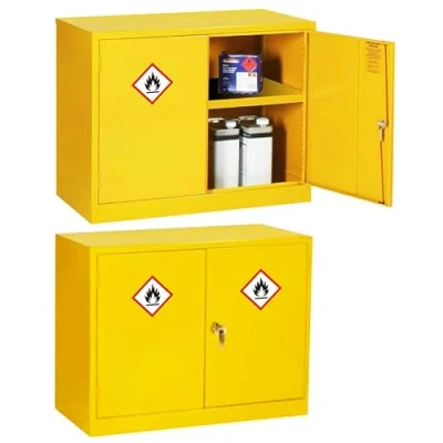 Image of The Products Store Dangerous Substance Durable And Leak Proof Cabinet, Flammable COSHH Cupboard Storage, 2 Shelves, Hi Visibility Yellow 710mm High x 915mm Wide 457mm Deep (30 Litre)