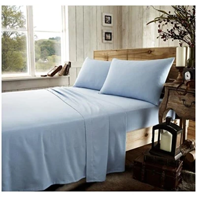 Image of GC GAVENO CAVAILIA Brushed Cotton Bed Sheets, Flannelette Fitted Sheet With Pillowcases, Plain Flat Double, Blue