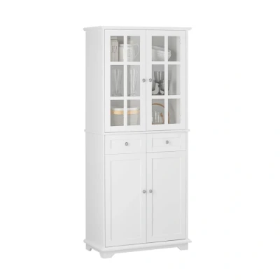 Image of Tall Cupboard with 2 Cabinets and Drawers,FSB76 W Sobuy