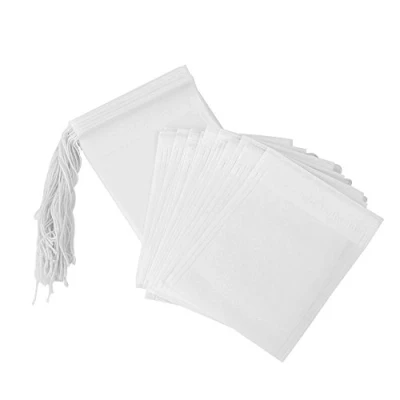 Image of Tea Bags Empty Paper Filter Disposable Infuser with Drawstring,100 pcs (White)