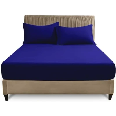Image of Super Soft Polycotton Percale Sheets, Plain Dyed Bedding Bedsheets, Non Iron Superking Fitted Sheet, Royal Blue