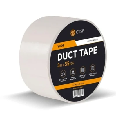 Image of GTSE Wide White Duct Tape, 75mm x 50m, 3 Waterproof Strong Adhesive Gaffer Tape for Patching, Sealing, Securing Cables and Labelling, Heavy Duty One Roll