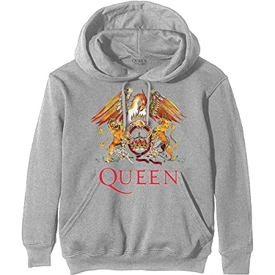 Image of Queen Unisex Adult Classic Crest Hoodie (S) (Grey)