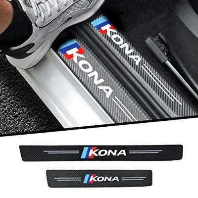 Image of RIDGOEL 4Pcs Car Door Sill Protector Kick Plate Guard for Hyundai Kona, Carbon Fiber Auto Threshold Protection Sticker, Welcome Pedal Decor Accessories B