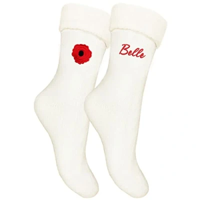 Image of Ladies&#039; Personalised Poppy Embroidered Thermal Bed Socks Gift Set