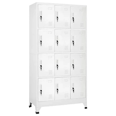 Image of vidaXL 12 Compartment Locker Cabinet Grey Steel Storage Unit for Office and Changing Room with Name Card Holders Lockable Doors