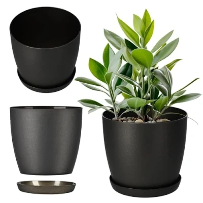 Image of KADAX Plant Pot, Indoor Flowerpot with Saucer for Houseplants, Stylish Planter Elegant Matte Finish Succulents, Herbs (⌀ 16 cm, Anthracite)