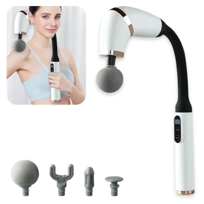 Image of Massage Gun with U Shaped Extension Handle, Deep Tissue 4 Heads, 6 Speed Levels, and Touchable LED Screen for Full Body Muscle Relief Recovery