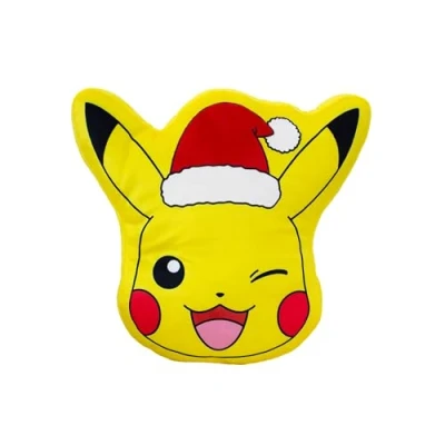 Image of Character World Officially Licensed Pokemon Shaped Cushion Pillow Pikachu Christmas Santa Hat Plush Perfect For Bedroom Or Living Room Décor 40 x 30cm