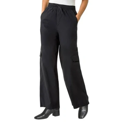 Image of Roman Cotton Wide Leg Cargo Trousers for Women UK Ladies Spring Everyday Summer Holiday Elasticated Waistband Comfy Side Pockets Soft Parachute Pants Daywear Bottoms Black Size 10