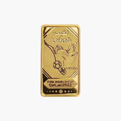 Image of The Koin Club FIFA World Cup Qatar 2022 Football Tournament Gold Coin Bar Mascot La&#039;eeb