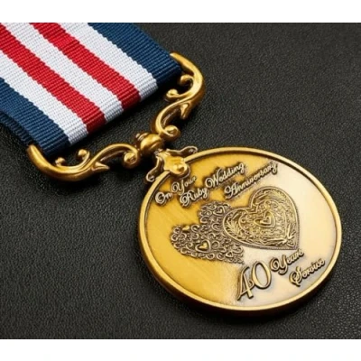 Image of the Commemorative Coin Company ON YOUR 40th Ruby Wedding Anniversary Medal for Long/Distinguished Service and Bravery in Field. Gift/Present Husband/Wife/Partner/Couple. Gold.