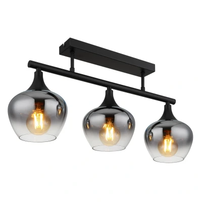 Image of Maxy Globe Ceiling Light Matt Black Smoke Glass Shade 3x E27
