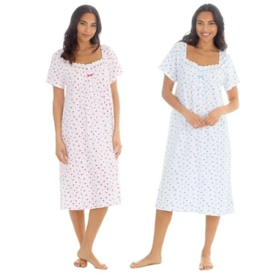 Image of INSIGNIA Womens Pack of 2 Short Sleeve Knee Length Pure Cotton Jersey Nightshirts Nighties (Blue_Berry, 22 24)