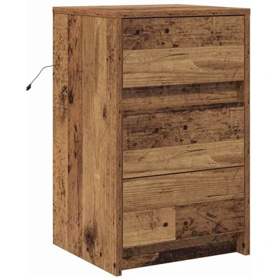 Image of vidaXL Bedside Cabinet with LED Lights Old Wood Engineered