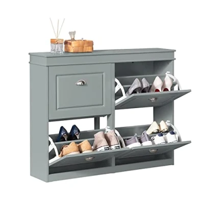 Image of SoBuy 4 Flip drawers Shoe Cabinet Rack Storage Cupboard Organizer Grey W105 x D24 H82cm FSR79 HG