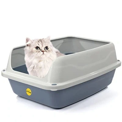 Image of Cat CENTRE Medium Litter Tray Box Hooded Dark Grey Pan Toilet Extra Deep Anti Spillage Kittens Cats Enclosed Loo Detachable Rim Rounded Corners Safe Durable
