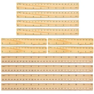Image of Wooden Ruler, 12pcs Flat Scale Drafting Rulers 15cm 20cm 30cm School Wood Straight Measuring Ruler Tool for Office Crafts Classroom Home