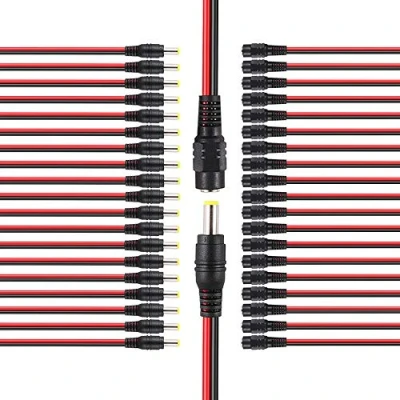 Image of Aiqeer 20 Pairs DC Power Pigtail Cable, 5.5 X 2.1 mm Male &amp; Female Connector for CCTV DVR Surveillance Video System