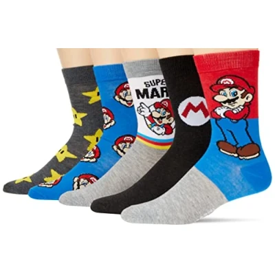 Image of Mario Men&#039;s 5 Pack Crew Socks, Grey Multi, 9 13 UK