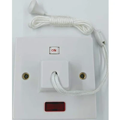 Image of Electric Shower Ceiling Switch with Pull Cord 45 Amp Double Pole Isolator Isolation White Bathroom Neon by Status