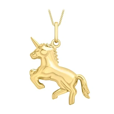Image of Carissima Gold Women&#039;s 9ct Yellow Unicorn Pendant on Curb Chain Necklace of 46cm/18&quot;