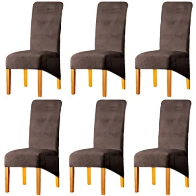 Image of LANSHENG Stretchy Chair Covers for Dining Room Chairs,Stretch Spandex with Elastic Band Chaircover,Velvet Large Slipcovers Restaurant Hotel Party Banquet (Coffee Gray,Set of 6(XL))