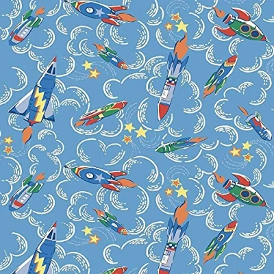 Image of Muriva Cath Kidston Rockets Wallpaper Blue/Multi 182531 Kids Boys Clouds Stars